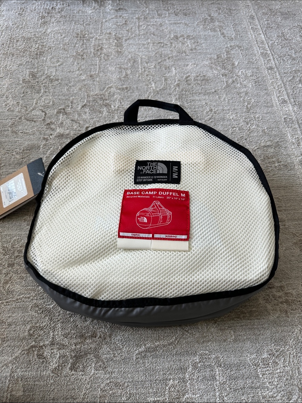 The North Face White Dune Medium Base Camp Duffel. 71 liters. 25”x14”x15”. NWT’s